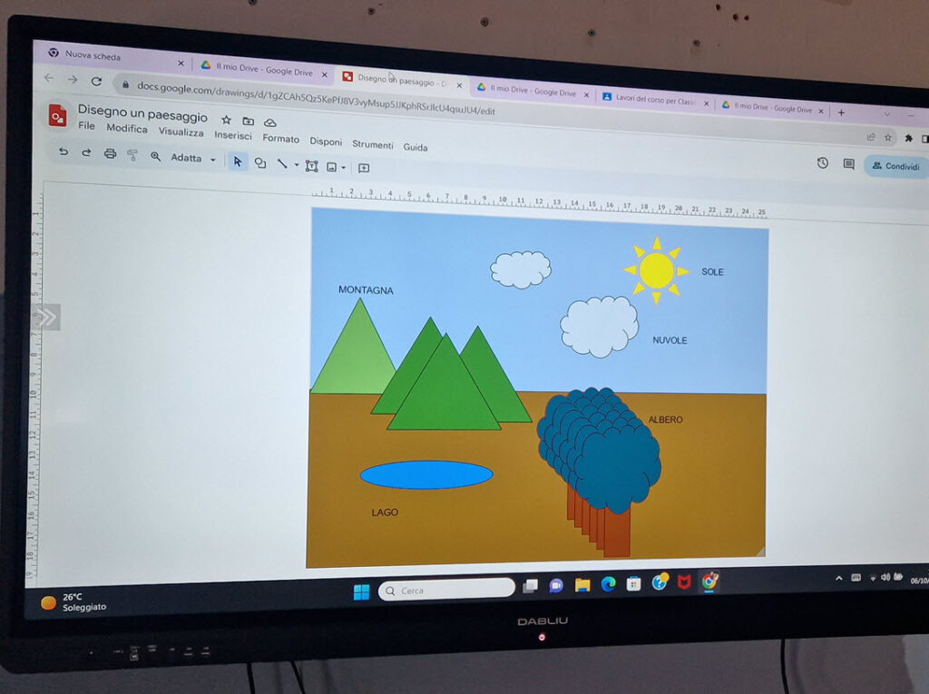 esempio di disegno realizzato con Google DIsegni sullo schermo digitale.